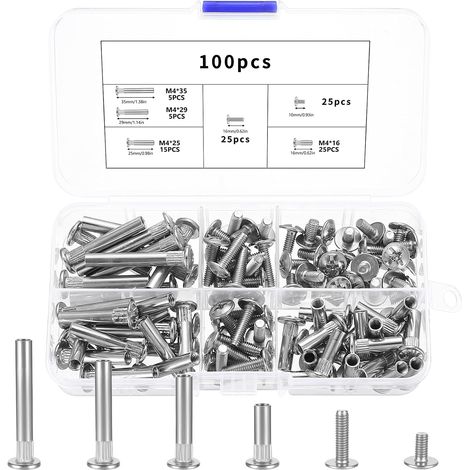 100 Pièces M4 Vis de Connexion (50 x de Raccordement pour Meubles, 50 x à Manchon), Vis de Connecteur d'Assemblage avec Douille 17-47 mm pour Meubles, Armoires, Placards, Bois (1/5)