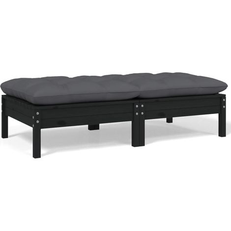 Canapé 2 places de jardin et coussins-Salon de jardin Sofa extérieur Noir Bois de pin solide 654222 (1/5)