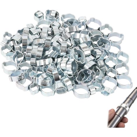 160 Pièces de Double Oreille Pinces de Fixation, Colliers de Serrage Inox Ajustables pour Tuyaux, Double Oreille Pinces de Tuyau en 9 Tailles, Collier de Serrage Métallique pour Applications Variées (1/5)