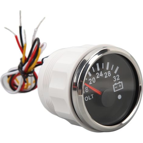52-mm-Gleichstrom-Voltmeter (9–32 V), schnelle und präzise Messung, schwarzes Zifferblatt, silberne Lünette, für Boote, Wohnmobile, Yachten und Fischerboote (1/5)
