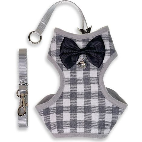 Harnais monobloc pour chien et chat. Gilet en maille aérée souple pour la randonnée. Harnais pour petits chiens et chats (L, gris). (1/5)