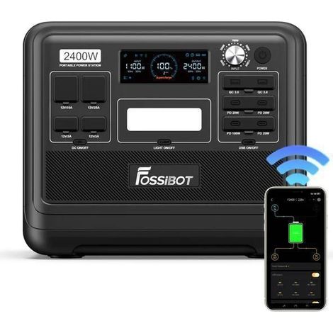 FOSSIBOT F2400 LiFePO4 Battery Electric Power Station, 2048Wh 2400W Solar Electric Generator, Portable Camping Electric Station