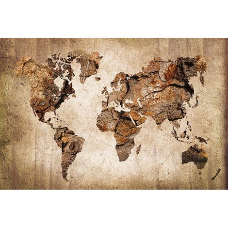 Tableau carte du monde effet bois 60x40cm – Toile imprimée haute définition – Châssis en bois 2cm – Prêt à accrocher – Hxadeco (1/5)