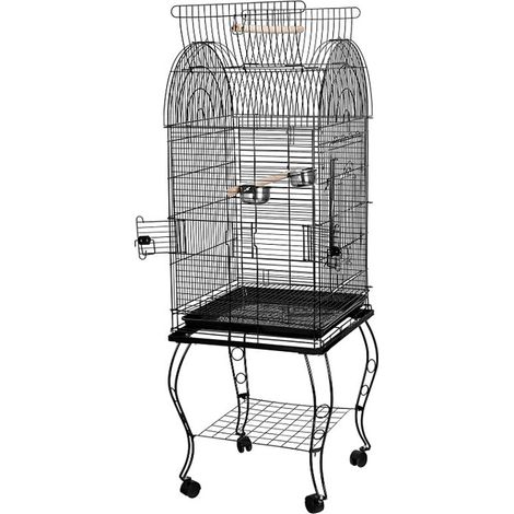 Vogelkäfig Vogelvoliere Wellensittichkäfig Käfig Vogelbauer Voliere Vogelhaus Rahmen mit 4 Rollen Dachfenster öffnen 59×59×150cm