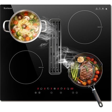 Karinear - Plaque à induction avec hotte aspirante, plaque de cuisson indépendante, champ à induction 7200W avec aspiration 145W, Booster, Minuterie, Pause, Commande tactile, 220-240V (1/5)