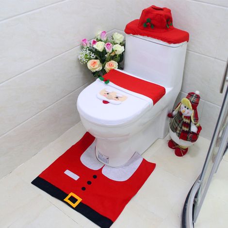 Ensemble housse de siège de toilette imperméable et anti-moisissure à motif de Noël, repose-pieds et couvercle de réservoir d'eau (1/5)
