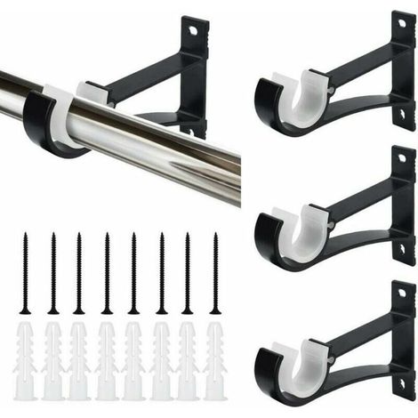 Support de Tringle à Rideau - Alliage d'Aluminium - Charge Max 30 kg - Pour Tringles de 26-28 mm - Noir - 4 Pièces