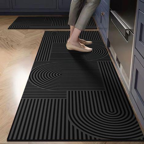 Tapis Cuisine Long Antidérapant, Lavable Absorbant Diatomite Cuisine Devant Evier Tapis de Bain Vaisselle Douche, Motifs Tissés (Noir,40x120cm) (1/5)