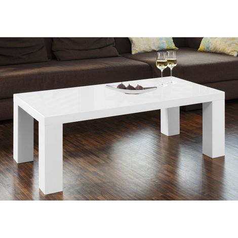 Table basse de salon rectangulaire design moderne laqué brillant blanc 120 x 60 x 40 cm - PANGIVO (1/3)