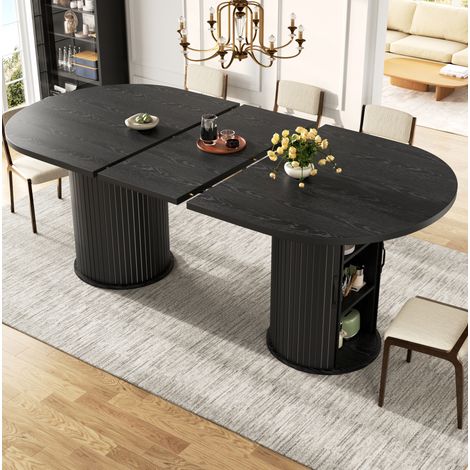 Tavolo allungabile 150-190 x 80 x 75 cm con vano contenitore nascosto, MDF e metallo, nero HAVRYA (1/5)