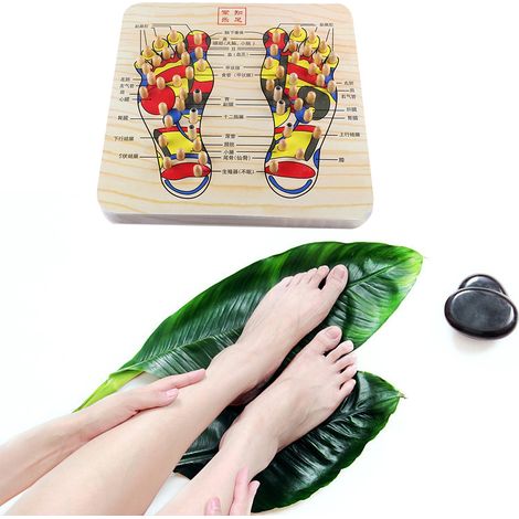 Planche de massage des pieds en bois, masseur de points d'acupuncture, carte de réflexologie (1/4)
