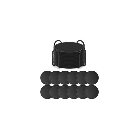 Juego de 12 posavasos de silicona con soporte, posavasos para gafas, juego de posavasos, diseño redondo, posavasos, antideslizantes, resistentes al calor, negros, regalo. - Crezuo (1/5)