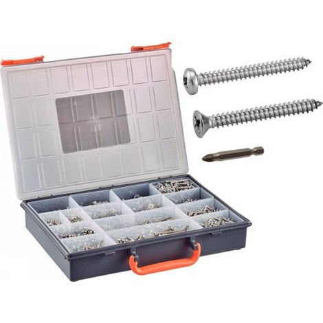 Coffret 1844 Pcs Vis à Tôle TC TF Pozidriv + Embouts - Inox A4 - D-Work (1/5)