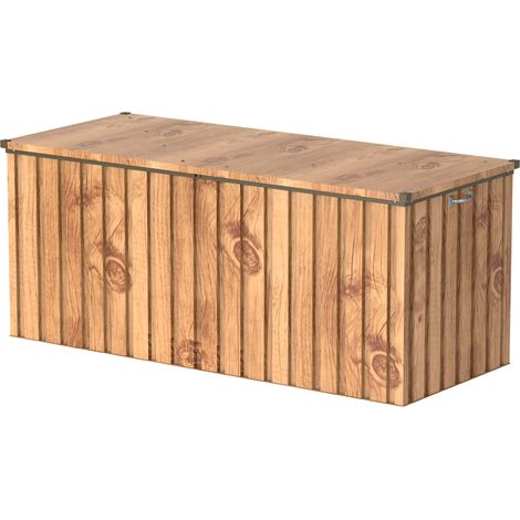 Coffre de Rangement de jardin en métal avec vérin à gaz hydraulique, coffre de terrasse et rangement de meubles de jardin, Boîte de rangement coussins, grain de bois (1/5)