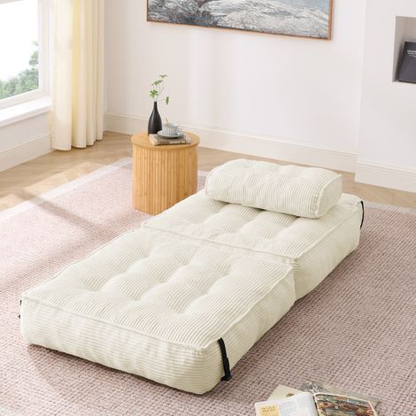 Fauteuil de sol 2-en-1 pliant en velours côtelé – canapé pliant confortable avec dossier réglable, lit d'appoint polyvalent et fauteuil lounge pour salon et chambre, beige (1/5)