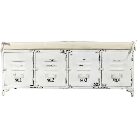 Made In Meubles – Banc de table avec rangement en métal blanc – Dimensions 52.5 x 120 x 43 cm – 4 portes de rangement – Style industriel vintage (1/5)