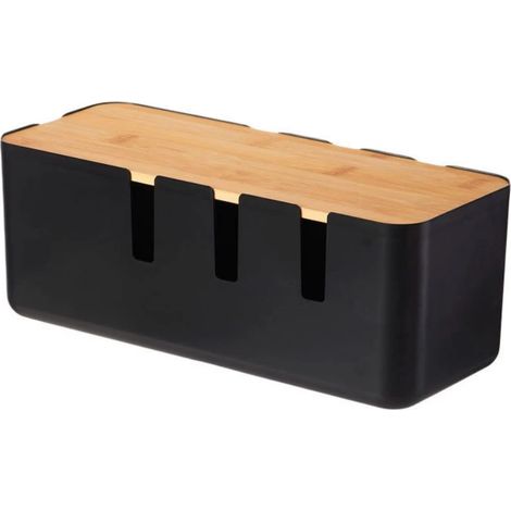 Petite boîte de rangement de câbles avec couvercle en bambou pour rallonge, multiprise, parasurtenseur, cache-câbles, etc. (1/5)
