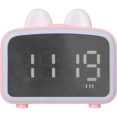 Mini réveil dessin animé avec haut-parleur Bluetooth numérique et fonction multifonctionnelle, idéal pour la chambre ou le bureau (rose). (1/5)