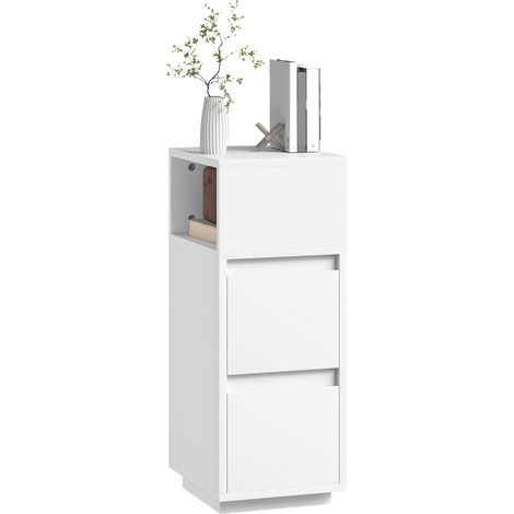 Slim Bedside Table, Narrow Bedside Cabinet with Open Shelf and 2 Drawers for Bedroom, Living Room, White (1/5)