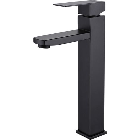 Grifo de baño negro mezclador de lavabo cuadrado grifo de agua fría y caliente grifo mezclador de baño de acero inoxidable (con manguera de entrada de 80 cm) (1/5)
