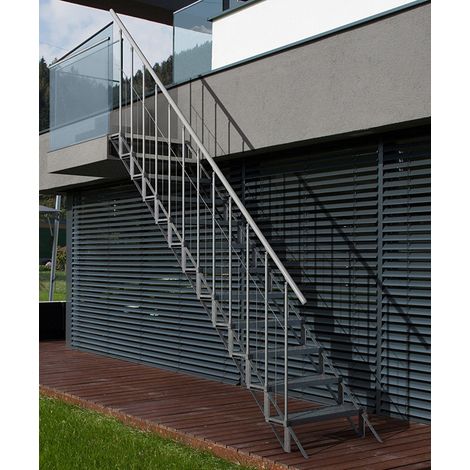 Scala dritta esterni 8 gradini - Altezza raggiungibile 1,48  a 1,80m - Struttura grigia e gradini grigi - SUNSTEP-8