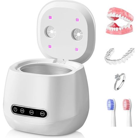 Nettoyeur ultrasonique amélioré 45 kHz pour appareils de rétention et prothèses dentaires, 3 modes de minuterie (3/5/10 min), capacité de 150 ml pour les brosses et les bijoux (1/5)