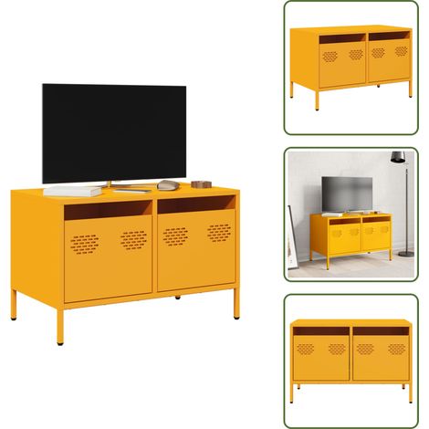 Muebles industriales - vidaXL Mueble TV acero laminado en frío amarillo mostaza 68x39x43,5 cm - Almacenamiento
