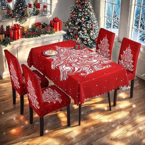 Ensemble de nappe et housse de chaise imperméables pour Noël, housse de chaise de Noël en soie de lait tout compris TC-134 (nappe imperméable 140210cm +