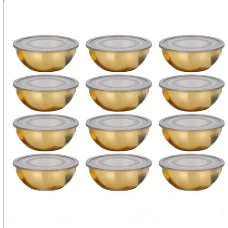12 Pack 6.7 "Golden Stainless Steel Cooking Bowl with Sealed Lid for Fruit Salad Soup Dining Kitchen Bowl (1/5)