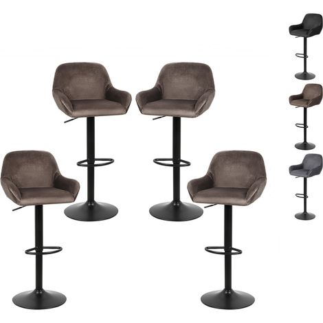 Hofuton Lot de 4 Tabouret de Bar en Velours Hauteur D'assise Réglable 52-72 cm pour Bar Salle à Manger Salon - Marron (1/5)