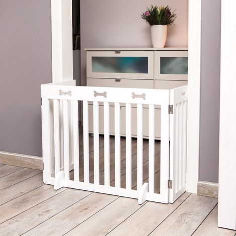 Trixie – Barrière de sécurité réglable 82-124 cm – MDF blanc léger – Hauteur 61 cm – Installation sans outils – 3 panneaux ajustables (1/5)