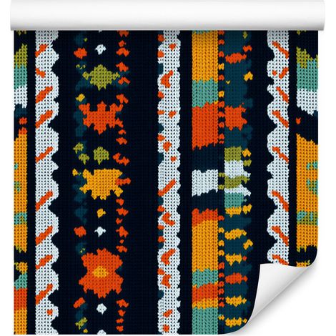 Bunte Stricktapete in Schwarz und Marineblau für Wohn- und Schlafzimmer, 50 x 1000 cm (1/5)