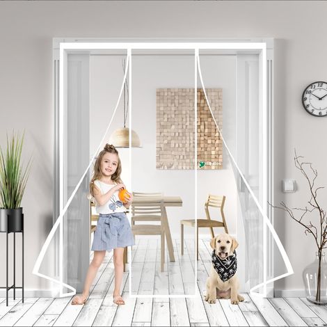 Moustiquaire Porte Fenêtre et Porte 160x230cm Moustiquaire Fenêtre Magnétique Anti-Mouches Offrant 2 Ans de Fermeture Auto-Agrippante - en Fibre de Verre Blanc (1/5)