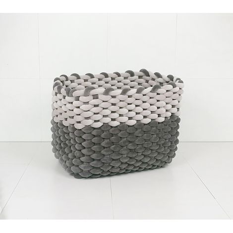 CESTO IN TESSUTO SOFT INTRECCIATO A MANO GRIGIO E BIANCO 40X30X34CM