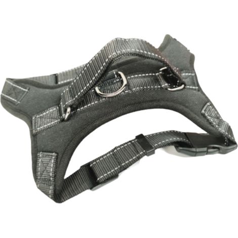 Harnais anti-traction pour chien, réfléchissant et réglable, avec 2 crochets métalliques pour laisse et poignée de dressage souple (1/5)