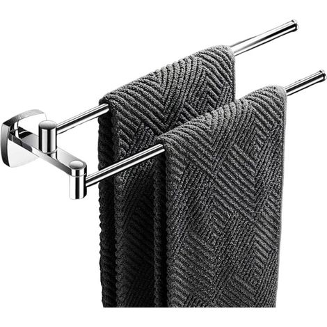 Porte-serviettes pivotant pour salle de bain, porte-serviettes mural avec 2 barres, 34,3 cm, argent (1/5)