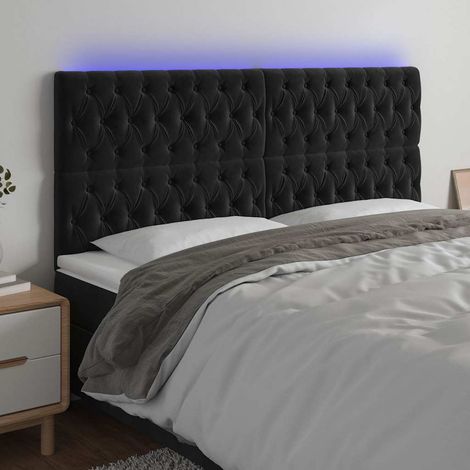vidaXL Cabecero con luces LED terciopelo negro 180x7x118/128 cm (1/5)