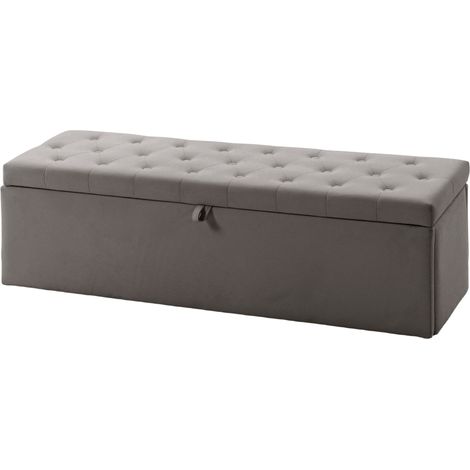 Banquette en velours 140L avec assise large rembourrée, capacité 240kg, chambre à coucher salon entrée, gris (1/5)