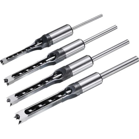 4pcs Mèche À Trou Carré Pour Bois 1/2", 1/4", 3/8", 5/16" Chisel Mortaiseur À Cannelure Creuse Outil De Coupe, Acier Rapide Pour Menuiserie Charpente (1/5)
