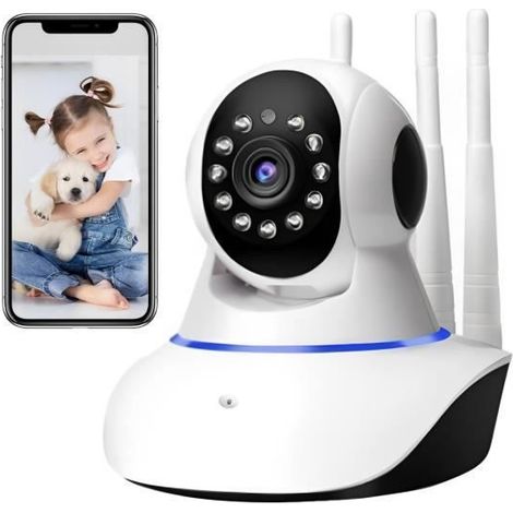 Caméra Surveillance WiFi, 2MP Caméra de Surveillance Intérieure - HD - Détection de Mouvement Alertes - Vision Nocturne -Blanc (1/4)