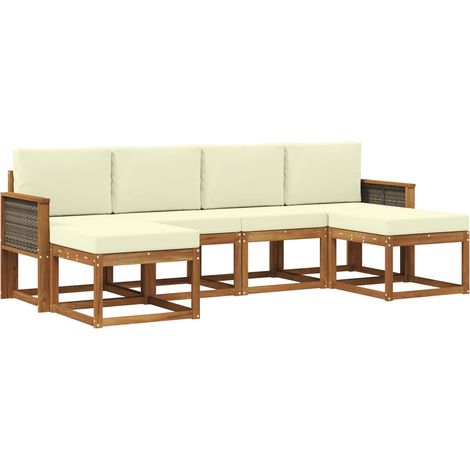 Outdoor-Sofagarnitur mit Kissen 6 pcs Natur und Creme Polyester vidaXL
