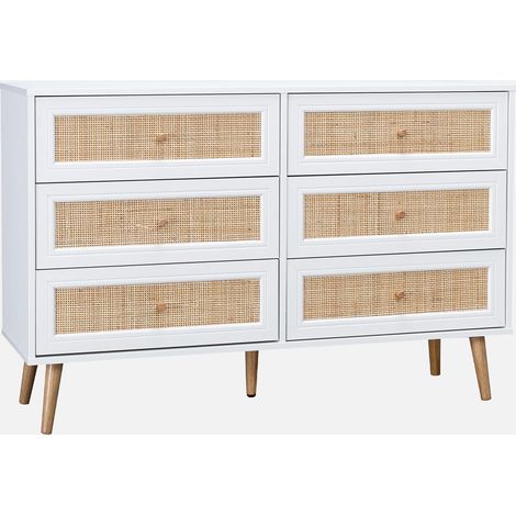 Cómoda de 6 cajones con efecto madera y caña