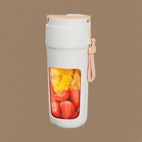 Blender portable, mini blender à une main pour milkshakes et smoothies, blender personnel de 340 ml avec chargeur USB, en matériau blanc crème. (1/5)