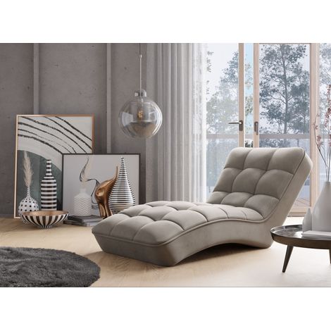 Chaise longue d'intérieur velours capitonné RIKAL – Confort et raffinement-Taupe (1/5)