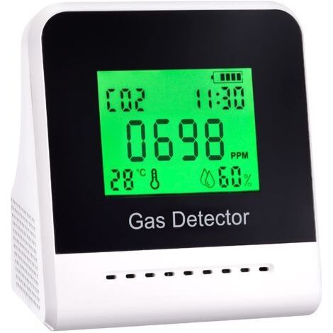 Détecteur de CO2 de qualité de l'air intérieur avec capteur de canal Détecteur de dioxyde de carbone portable de paillasse pour alarme sonore de température et d'humidité (1/5)