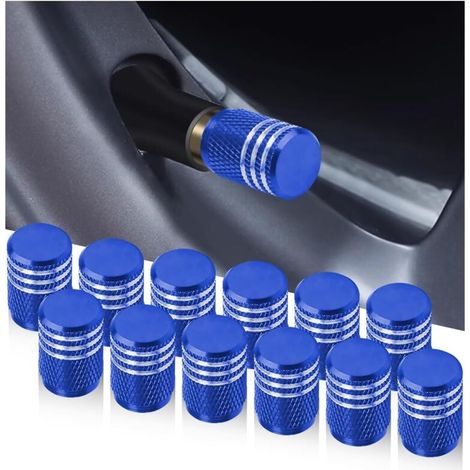 12 Pièces Bouchons De Valve De Pneu, Bouchons Tige De Valve Pneu en Aluminium avec Joint, Bouchons Valve Pneu, Chapeaux Anti-Poussière Voiture pour Voiture, Moto, Bicyclette(Bleu) (1/5)