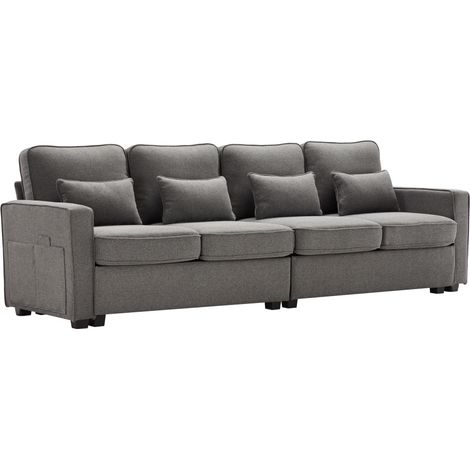 Modernes 4-Sitzer-Sofa aus Leinenstoff, Viersitzer-Sofa mit Armlehnentaschen und 4 Kissen, Sofa im einfachen Stil, geeignet für Wohnzimmer, Wohnung, Büro, 3 Farboptionen für Sofas (1/5)