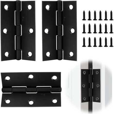 Set di 3 cerniere per porte con cuscinetti a sfera per impieghi gravosi - 75 mm - Acciaio inossidabile nero - Con 6 fori - Per porte solide - Cancello da giardino - Utilizzo interno ed esterno (1/5)