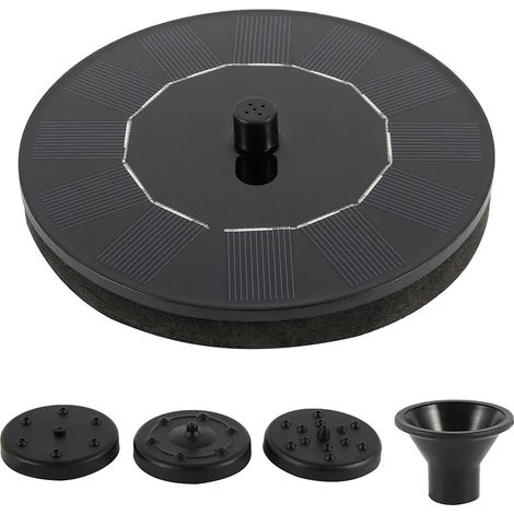 Fontaine solaire flottante avec pompe, panneau solaire et 4 buses pour bassin et abreuvoir à oiseaux, idéale pour décorer votre jardin, piscine ou étang extérieur. (1/5)