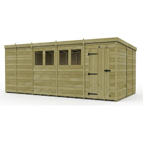 17ft x 9ft Pent Garden Shed Single Door With Windows - Pressure Treated Timber - L518 x W274 x H210 cm - Natural